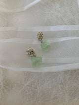 Mint stone silver ball drop earrings