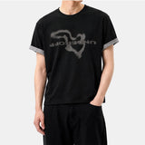 ロールスリーブクロップド半袖Tシャツ ジオグラフィ ブラック