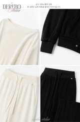 Waffle Asymmetrical Off-Shoulder Sweat Pants Set (TOP+PANTS SET)