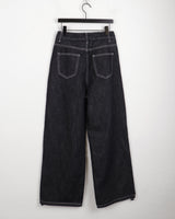 Skoll two-way pintuck paisley cubic stitch non-fade denim long wide pants