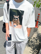 [A-S0256] ラクーンフォト半袖Tシャツ (2色)