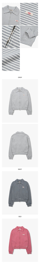 Stripe Tweed Waffle Zip-Up_Red