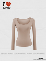 deep wide-neck slim long-sleeved knit shirt