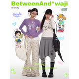 BETWEENAND Spring Waji Creative Foil-Print Long-Sleeve T-Shirt for Women – Alternative Culture, Regular-Fit Top