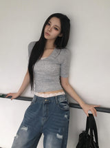 Redo Damage Washing Wide Denim Pants