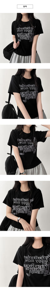 Art spandex lettering short-sleeved T-shirt