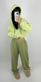 (LOWEST PRICE!/HOT DEAL♥) FLEECE SHERPA HOODIE ZIP-UP BANDING SEMI-CROPPED HOODIE - 3 COLOR