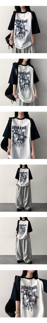 O-ring Color Raglan Short Sleeve T-shirt