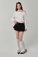 Misty button line knit, White