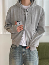 double-button hooded zip-up hoodie (2colors)