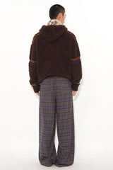 Patchwork printed drawstring design casual and relaxed loose straight-leg check pants