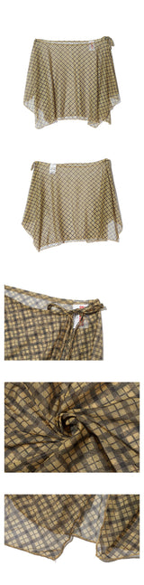 YELLOW CHECK LAYERED WRAP MIDI SKIRT