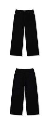 ベーシック ウォッシング ワイド コットン パンツ(black)