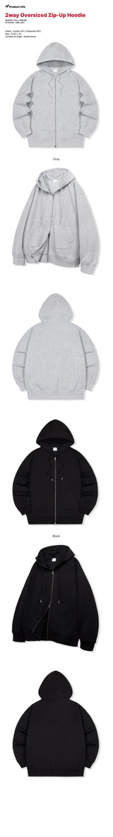 2way Oversized Zip-Up Hoodie - 2COLOR