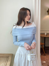 ベラシャツ カラーマッチング レイヤード オフショルダーTシャツ