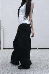 [unisex] コーテッドブラックワイドパンツ
