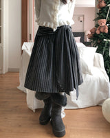 [wool 20%] Tir Stripe Tie Midi Skirt