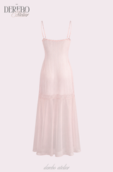 Pink chiffon see-through long dress