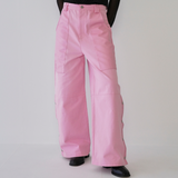 leather mix snap pants