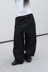 [unisex] コーテッドブラックワイドパンツ