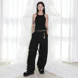 X Strap Wide Pants - BLACK