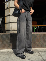 Fade line track denim pants