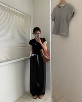 [BELLIDE MADE] デイリーラベルセミクロップド半袖Tシャツ
