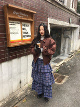 [MD Pick] ピーチプレイドティアードスカート (2color)