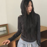 Wechel incision button hoodie long sleeve shirt