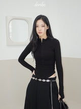 Half Turtle Side Shirring Long Sleeve Zip-Up
