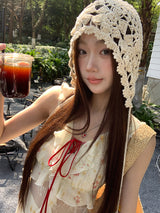 Beige knit hat, bucket hat
