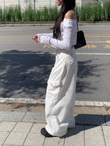 [Belt SET] タルムビッグポケットカーゴワイドパンツ