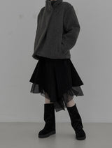 Mocha high-neck fur half coat