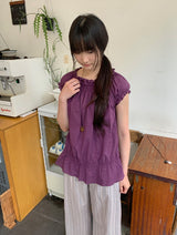 Hachika Vintage Shirring Cap Sleeve Blouse