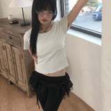 ロックバックオープニングリボンストラップショートスリーブT