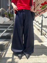 Tuck-On Back Button Wide Fit Selvage Denim Long Pants (2 colors)