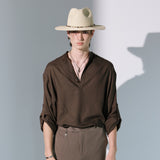 linen concho roll up shirt brown