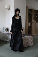 Marine leather long skirt