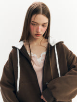 フラッフィージップアップフーディー (Brown)