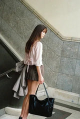 Button pleats skirt - brown