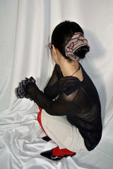 PETAL STRIPE SCRUNCH / BROWN