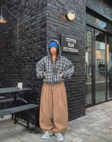 ベイチェックシアリングフード付きジャンパー