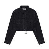 BLACK LOOSE FIT CROPPED DENIM JACKET code 20003
