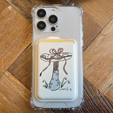 リボン マッシュルーム magsafe レザー ポケット ウォレット