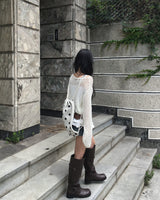 Washing leather buckle long boots