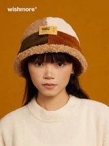 wishmore ぬいぐるみベルベットカラーマッチング帽子 (秋と冬の顔を見せる小さな漁師の帽子 暖かく厚みのあるぬいぐるみ 洗面器の帽子)