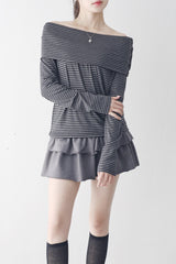 Chive Stripe Off-Shoulder T-Shirt