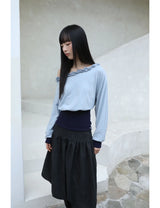 オフショルダー ラッフル トップ(BLUE)