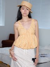 rirri SS25 vacation wear 100% Cotton Textured Floral Blouse with Puffed Lace Trim - Resort Collection