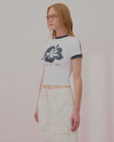 ALOHA FLOWER RINGER CROP TSHIRT-WHITE